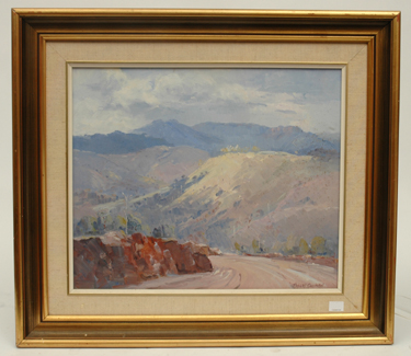 Appraisal: ROBERT COLLIBAN Mountain Scene Oil on board Signed lower right