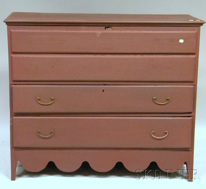 Appraisal: Red-painted Pine Blanket Chest over Two Long Drawers ht lg