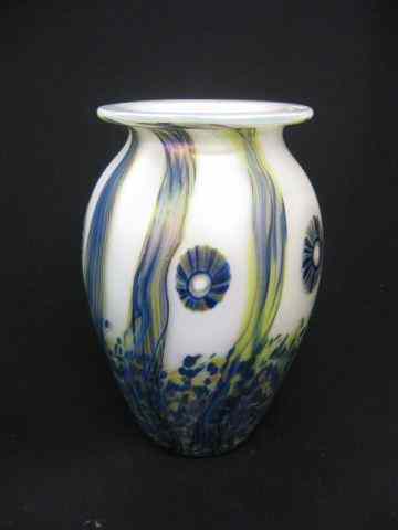 Appraisal: Eickholt Art Glass Vase milefori floral oil spot iridencent ''