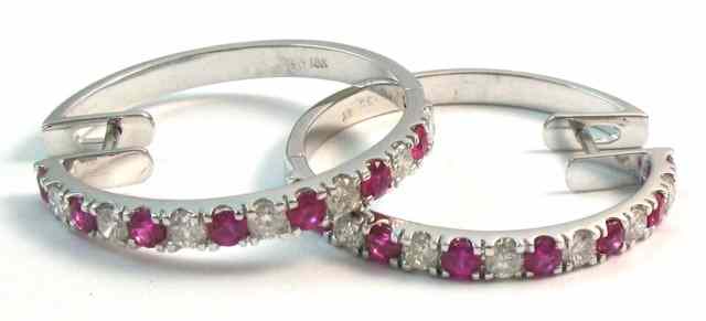 Appraisal: PAIR OF RUBY AND DIAMOND HOOP EARRINGS each k white