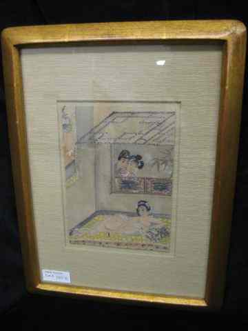 Appraisal: Chinese Erotic Watercolor couple peering in on woman '' x