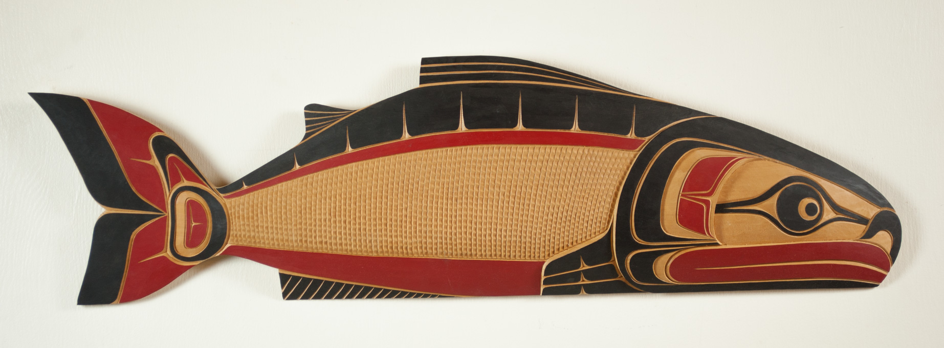 Appraisal: NORTHWEST CARVED WOOD SALMON WALL PLAQUE by Joe Bob having