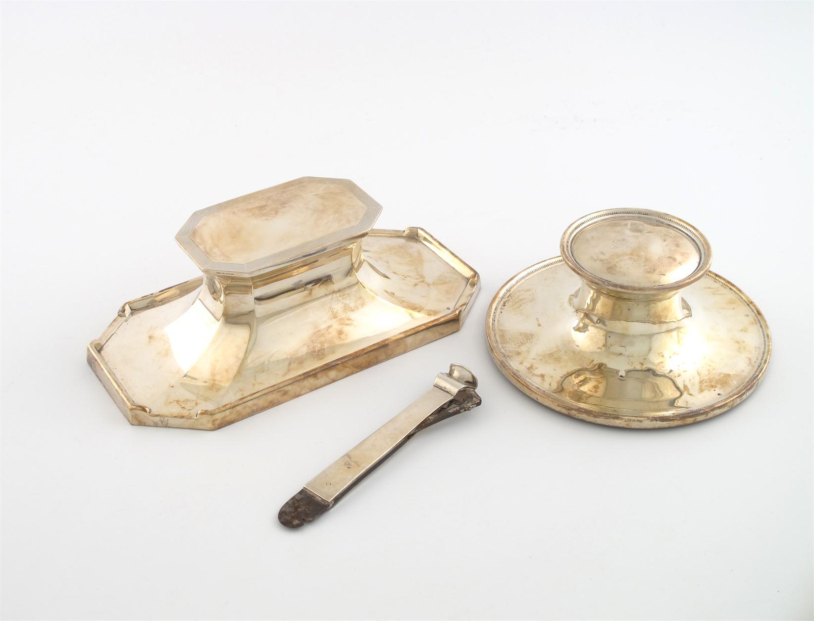 Appraisal: A silver double inkwell