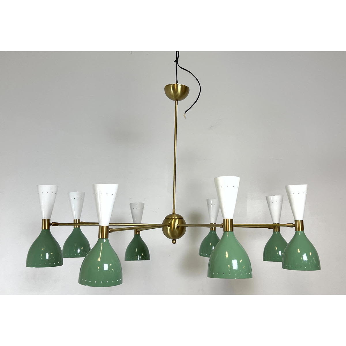 Appraisal: Large Stilnovo style Chandelier shades Green and white Brass center