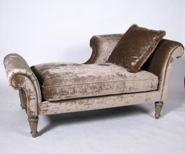 Appraisal: Bernhardt crushed velvet upholstered chaise lounge pewter with bronzed gold