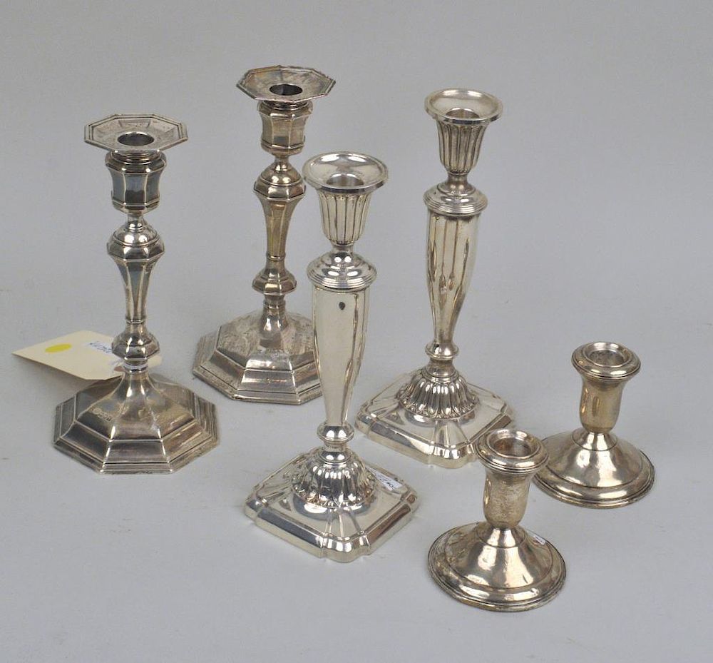 Appraisal: Three Pair Weighted Sterling Candlesticks comprising a pair made in