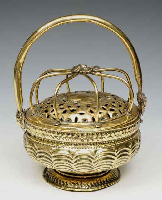 Appraisal: AN TH CENTURY DUTCH BRASS CARRIAGE WARMER with loop handle