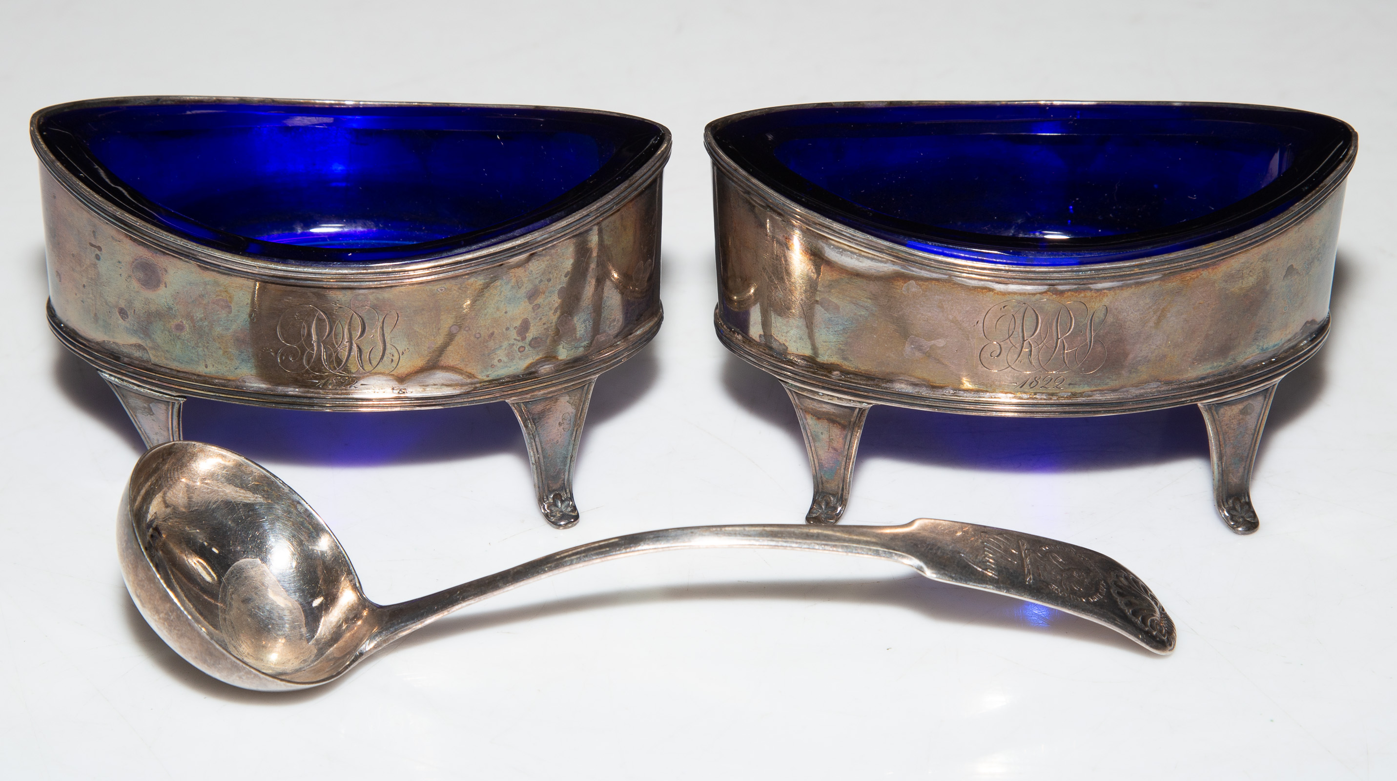 Appraisal: A PAIR OF GEORGE III SILVER ARMORIAL SALTS WA London