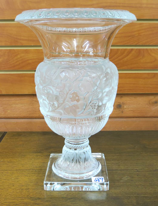 Appraisal: LALIQUE VERSAILLES CRYSTAL PEDESTAL VASE urn form featuring a wide