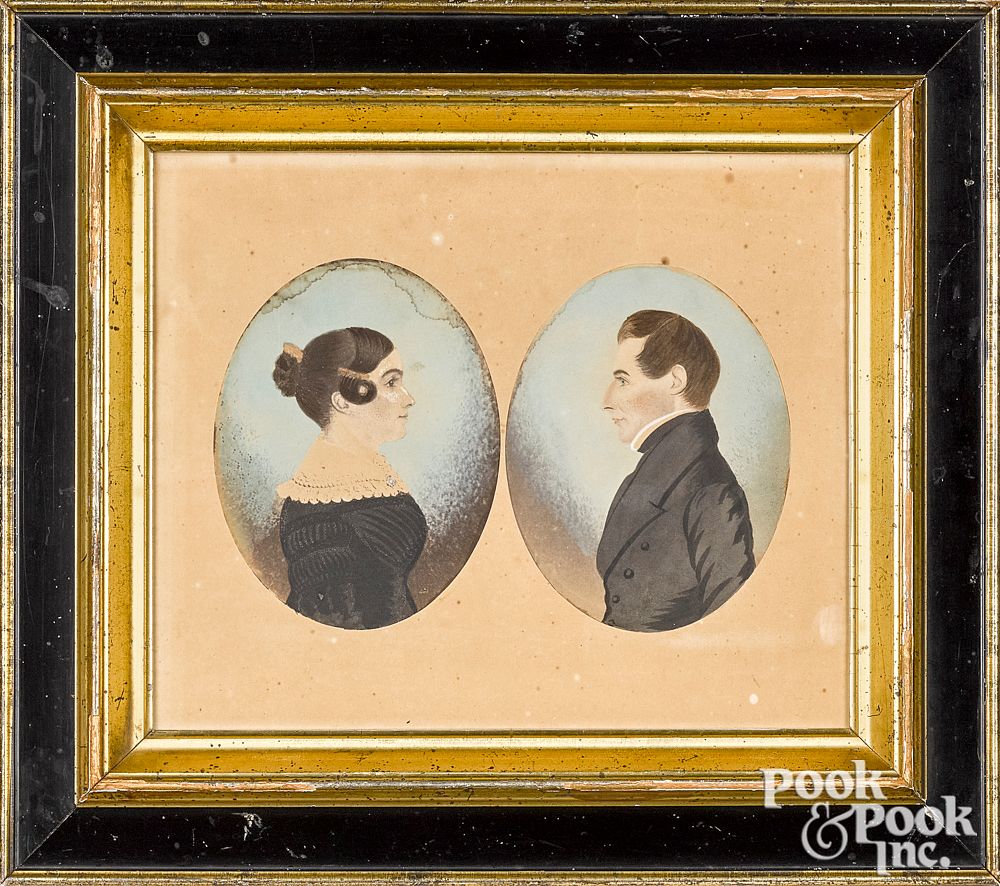 Appraisal: Pair of watercolor portraits Pair of watercolor portraits of Dr