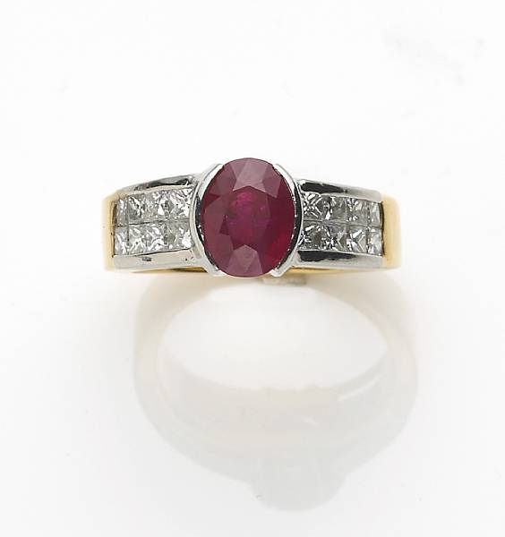 Appraisal: A ruby diamond platinum and k gold ring ruby weighing