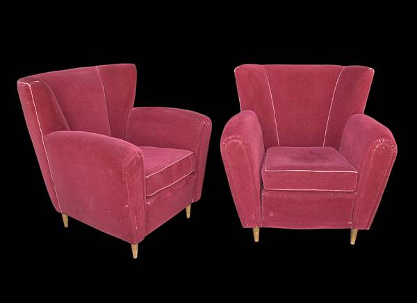 Appraisal: A pair of Italian velvet upholstered armchairs circa Raised on