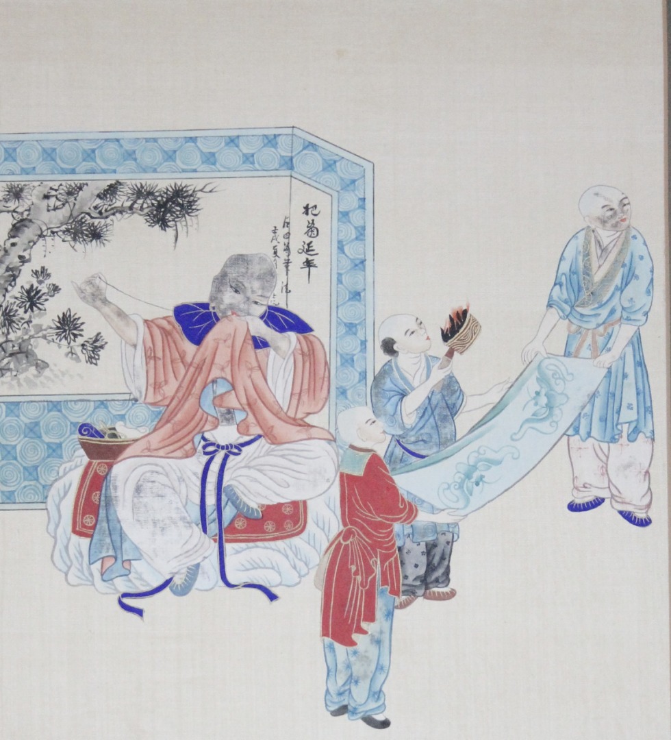 Appraisal: Late thC Chinese School Figures and scholars embroidering in an