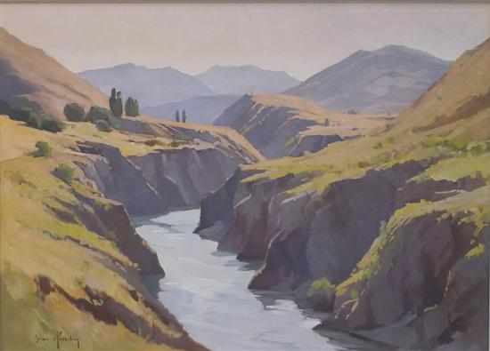 Appraisal: BRIAN HALLIDAY RIVER LANDSCAPE OIL ON CANVASBOARD