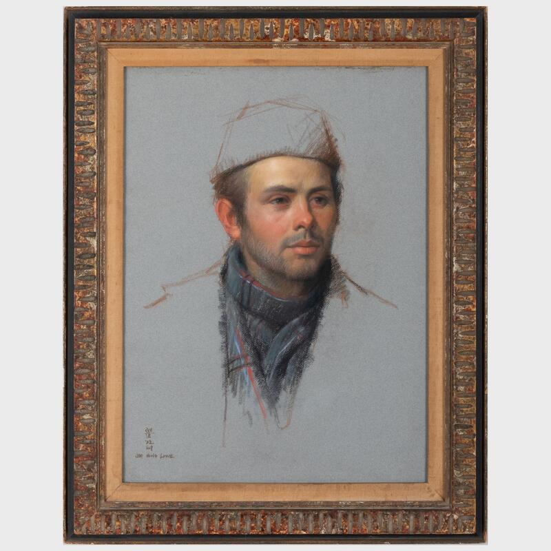 Appraisal: Joe Hing Lowe - Young Military Officer Pastel on blue