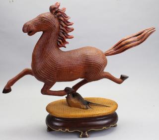 Appraisal: Chinese Woven Horse on Stand Chinese Woven Horse on Stand