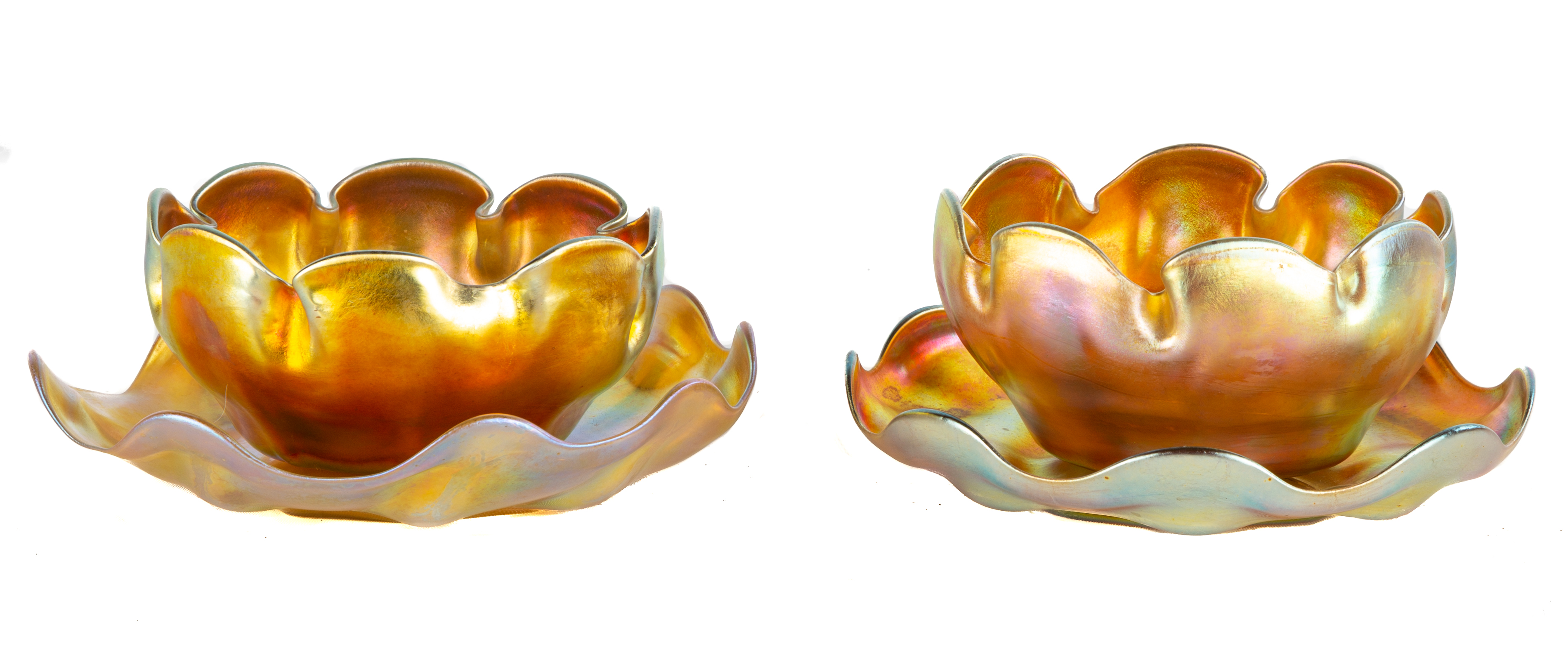 Appraisal: TIFFANY STUDIOS FAVRILE RUFFLES EDGE DISHES AND FINGER BOWLS Early