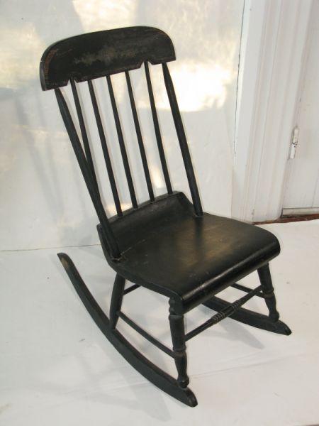 Appraisal: Painted Plank Seat Spindle Back Rocker American th c black