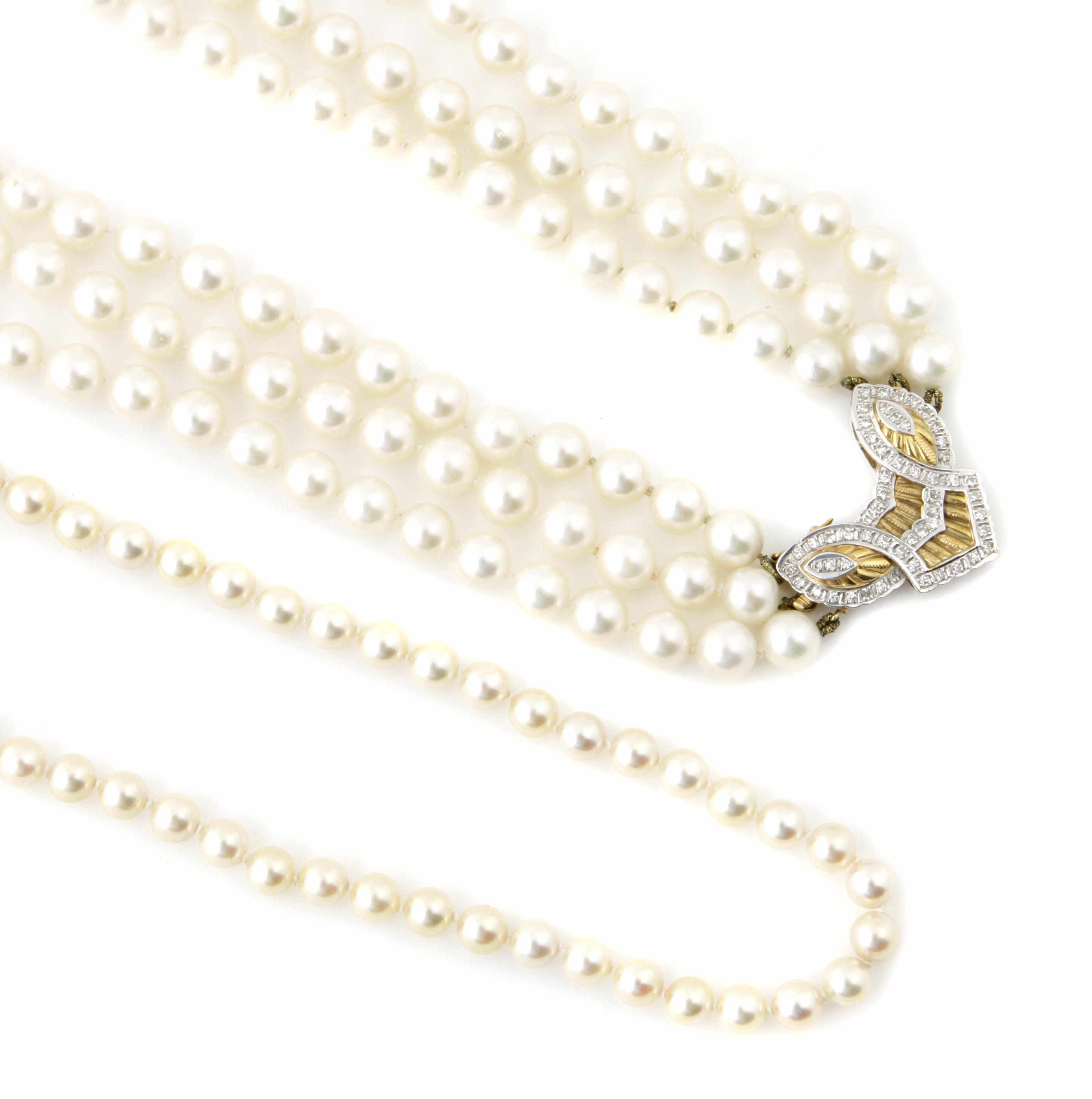 Appraisal: An Akoya cultured pearl diamond and gold strand necklace together