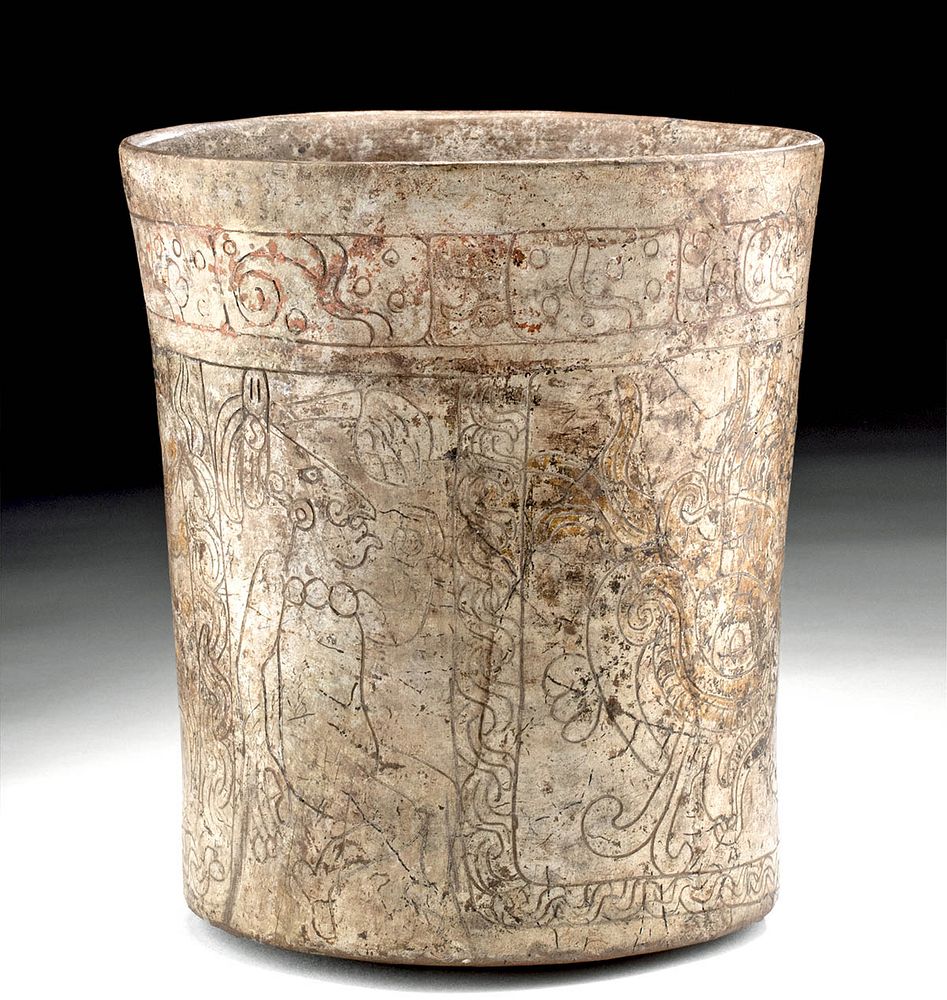 Appraisal: Maya Pottery Vase Incised Mythological Scenes Originally Listed At Pre-Columbian