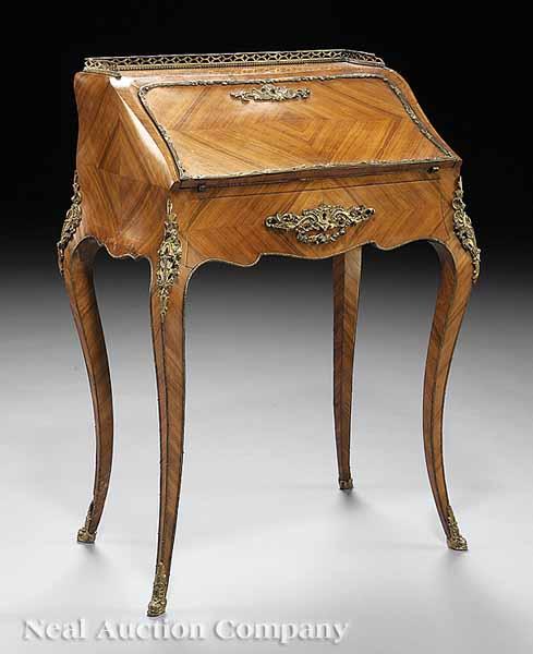 Appraisal: A Good Antique Louis XVI-Style Parquetry and Gilt Metal-Mounted Bureau