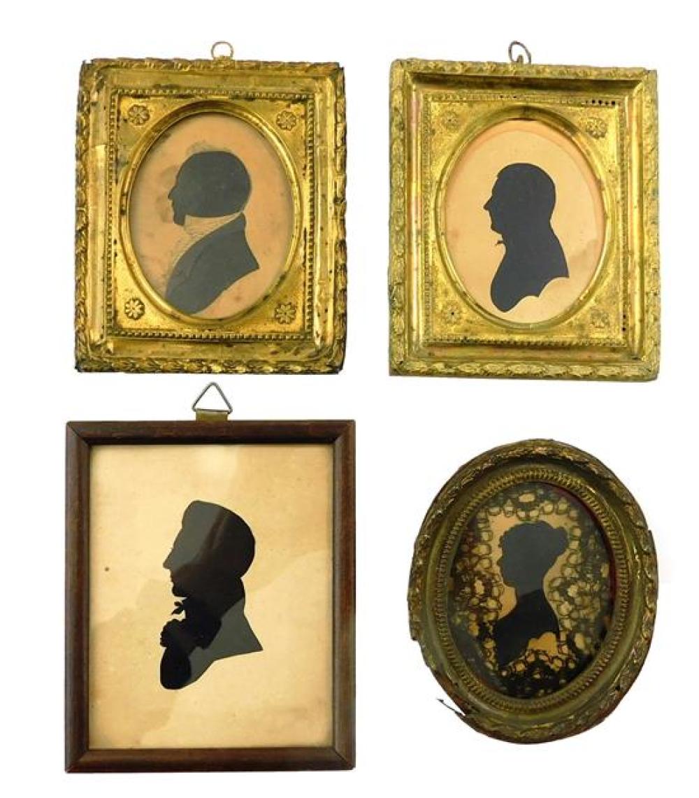 Appraisal: Four framed silhouettes th C including two hollow cut silhouettes