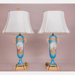 Appraisal: A Pair of Sevres Style Porcelain Table Lamps th Century