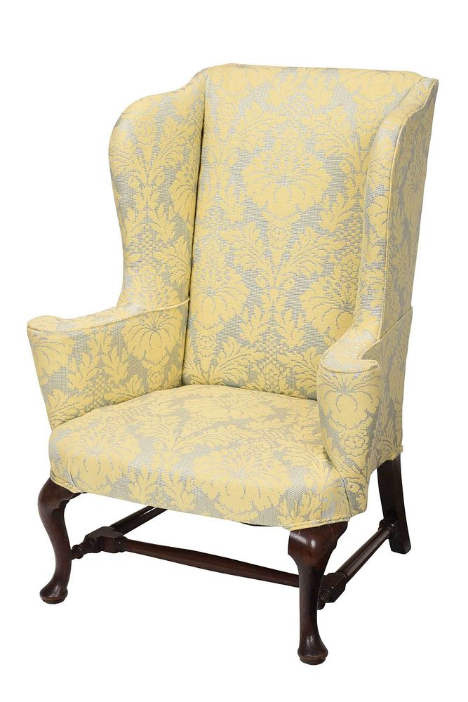 Appraisal: Queen Anne Style Upholstered Walnut Easy Chair th century yellow