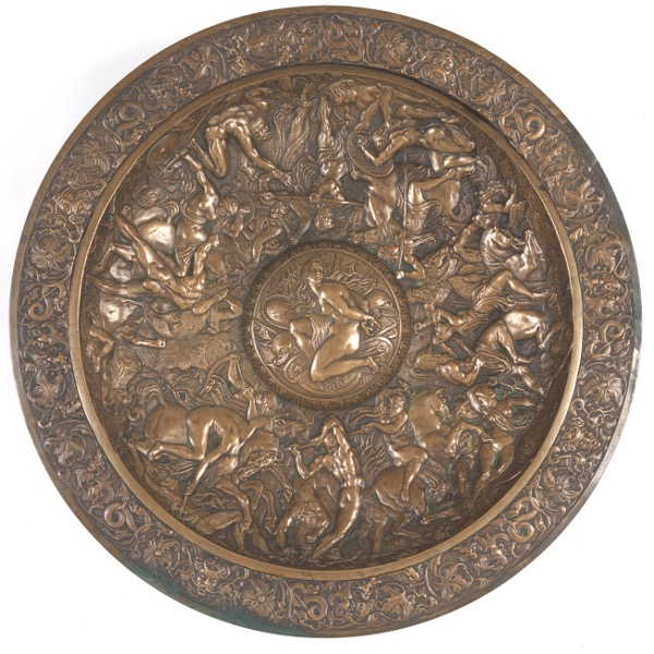 Appraisal: BRONZE CENTERPIECE DISH OF HERCULES BATTLING THE AMAZONS x Bronze