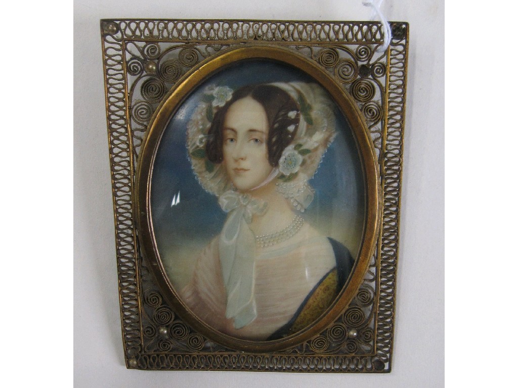 Appraisal: Portrait miniature in gilt metal filigree frame