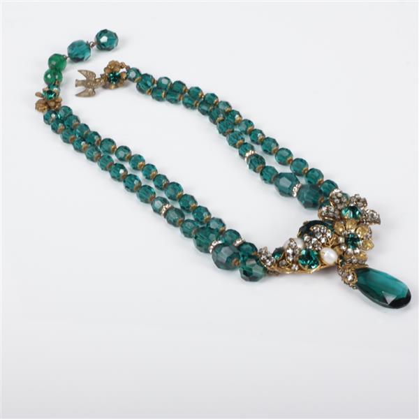 Appraisal: Miriam Haskell Emerald Green Glass Floral Necklace