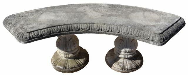 Appraisal: Cast stone garden bench mid th c curved seat with