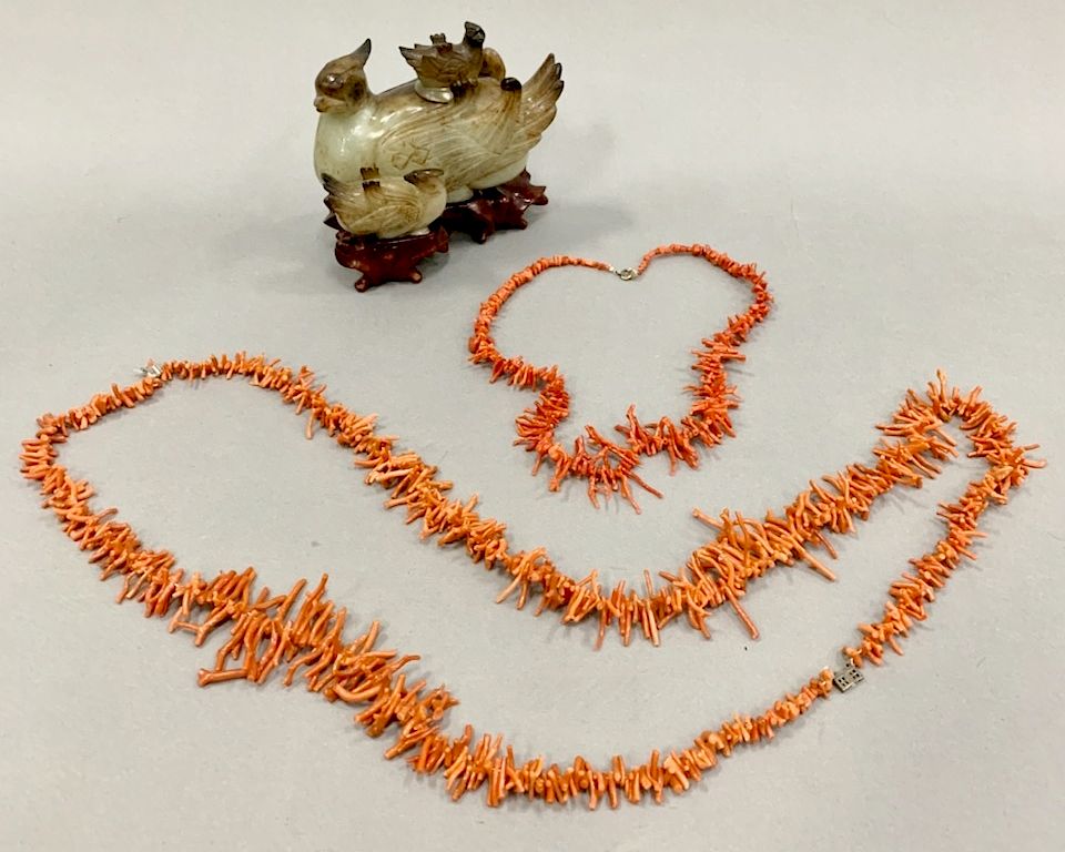 Appraisal: Three piece lot to include two coral necklaces along with