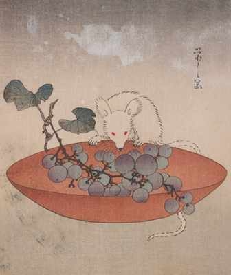 Appraisal: Eishi Hosoda Japanese - Mouse and Grapes Woodblock print in