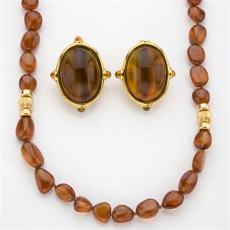 Appraisal: Pair of Costume Orange Stone Earclips and Pair of Simulated