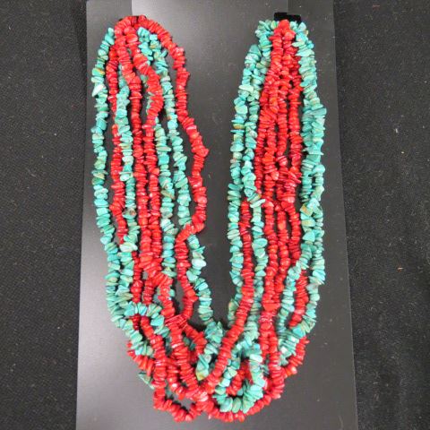 Appraisal: Coral Turquoise Necklace natural nugget style strand long