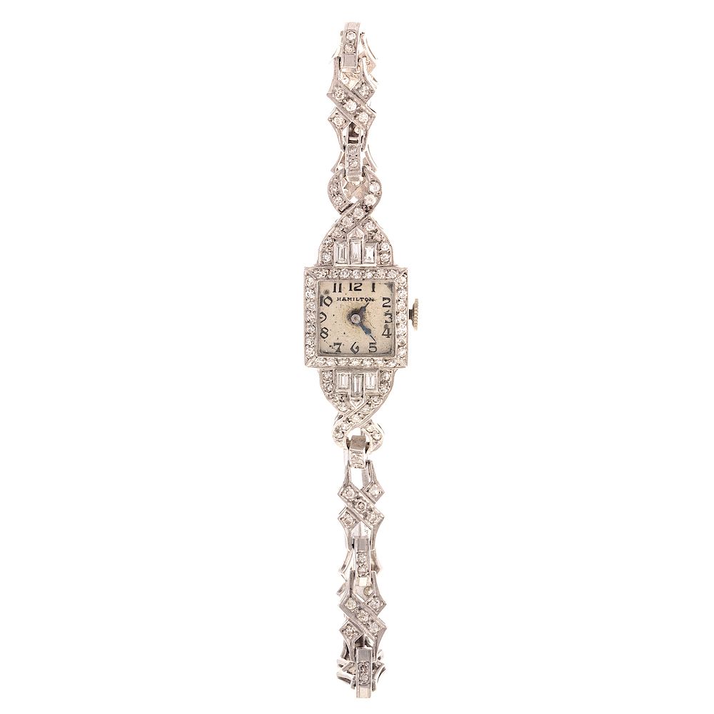 Appraisal: An Art Deco Platinum Hamilton Diamond Dress Watch Platinum diamond