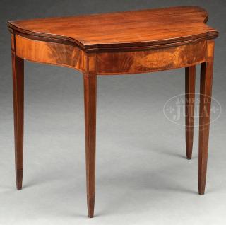 Appraisal: DRAMATIC FEDERAL INLAID MAHOGANY SERPENTINE CARD TABLE DRAMATIC FEDERAL INLAID