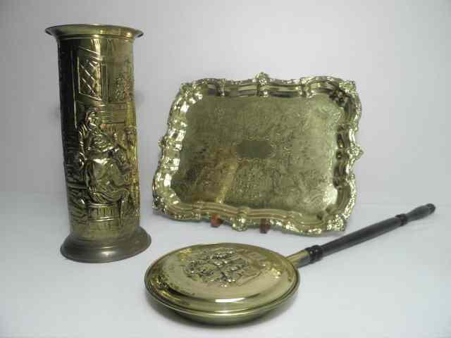 Appraisal: Group lot including all brass finish pieces a bed warmer