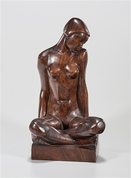 Appraisal: Carved wood sculpture of a seated nude signed M TCHERNIAK