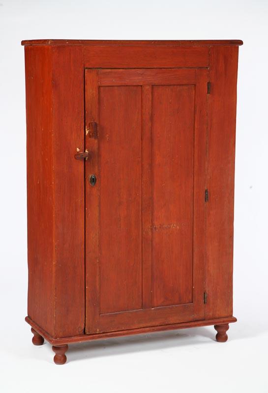 Appraisal: PAINTED CUPBOARD American th century pine Paneled door interior shelves