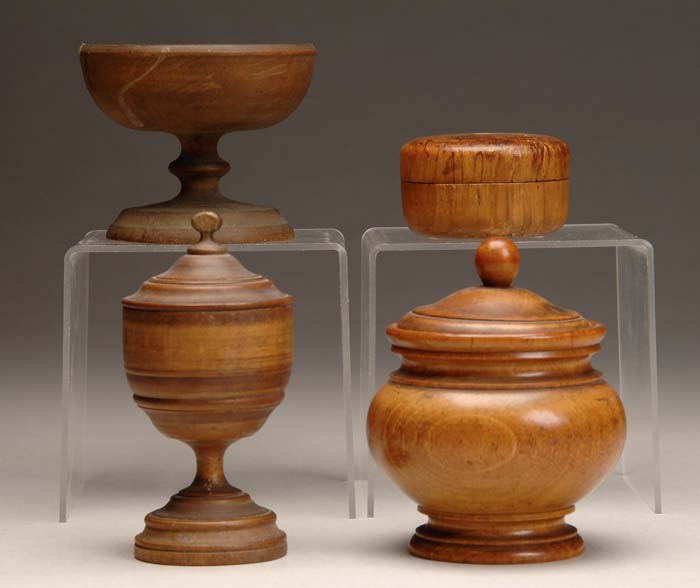 Appraisal: FOUR PIECES OF TREENWARE - h covered footed chalice -