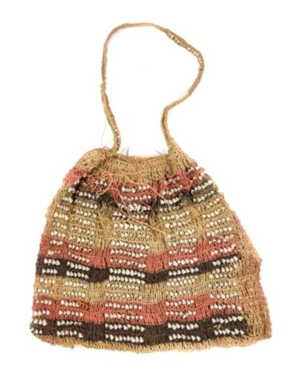 Appraisal: BILUM BAG SMALL RED AND BROWN STRIPESBilum string bag small