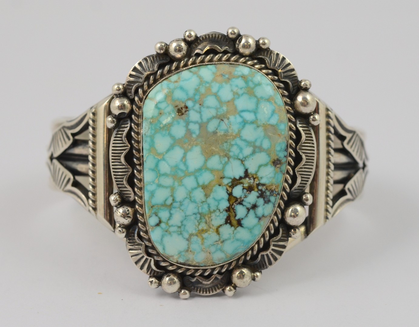 Appraisal: M Spencer Navajo sterling cuff bracelet giant unusual turquoise stone