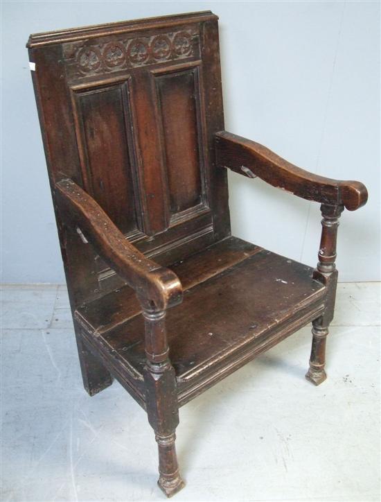 Appraisal: th century oak arm chair panel back and seat on