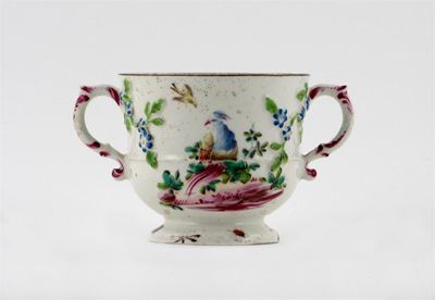 Appraisal: A Bow two-handled cup each side painted with colourful exotic