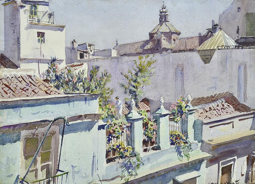 Appraisal: LIONEL LINDSAY - Rooftops Seville watercolour signed lower right LIONEL