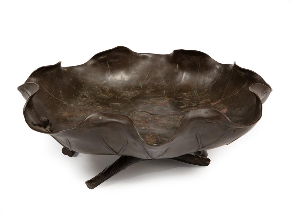 Appraisal: JAPANESE BRONZE LOTUS-FORM BOWLJapanese Bronze Lotus-Form Bowl probably Meiji Period