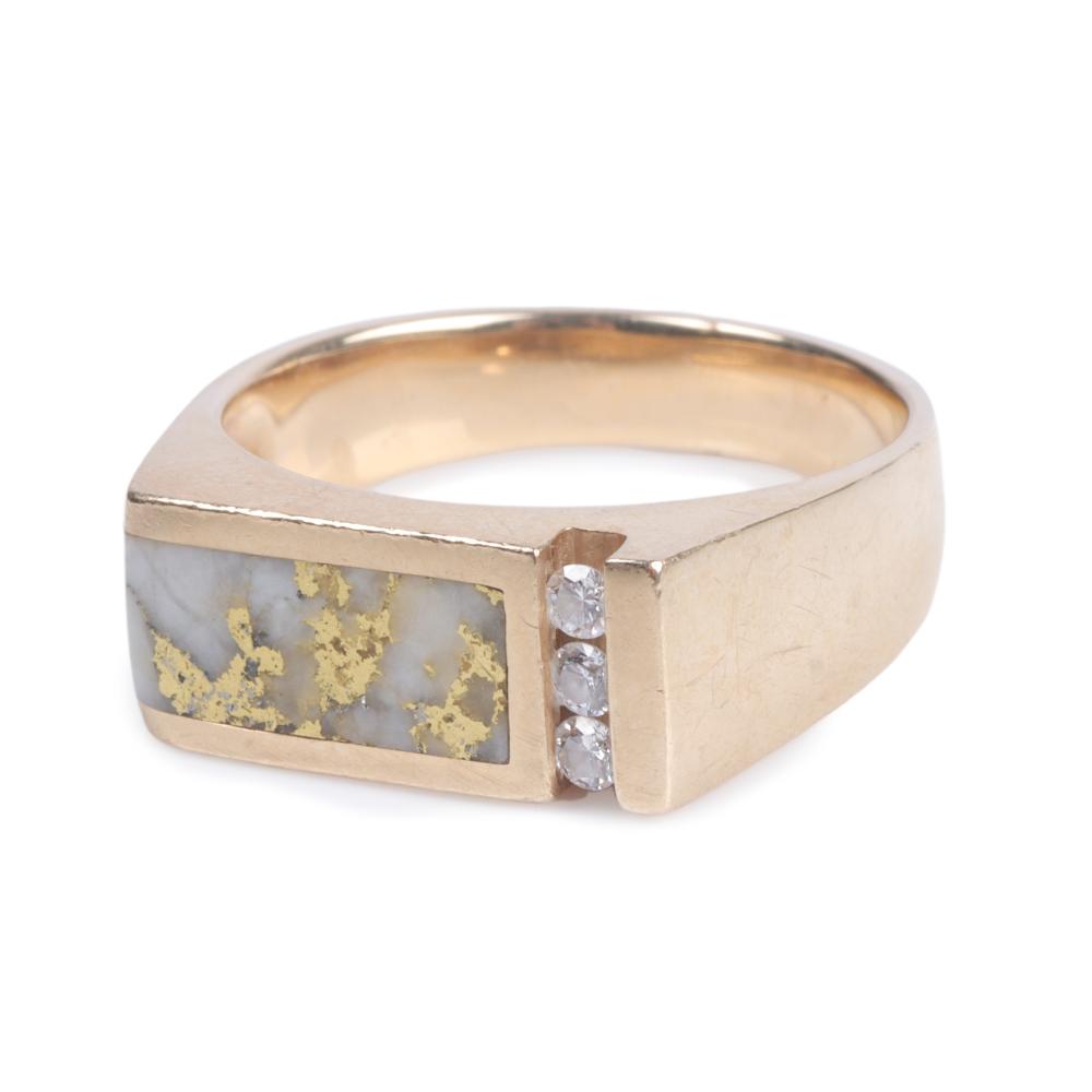 Appraisal: Joseph Cyberski K gold ring inlaid with gold veined quartz