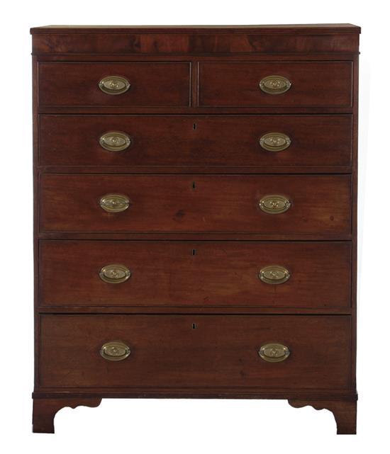 Appraisal: English mahogany tall chest of drawers circa reeded-edge top over